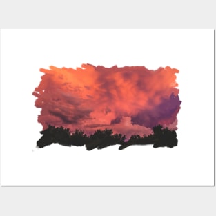 Pink Sunset above the trees Posters and Art